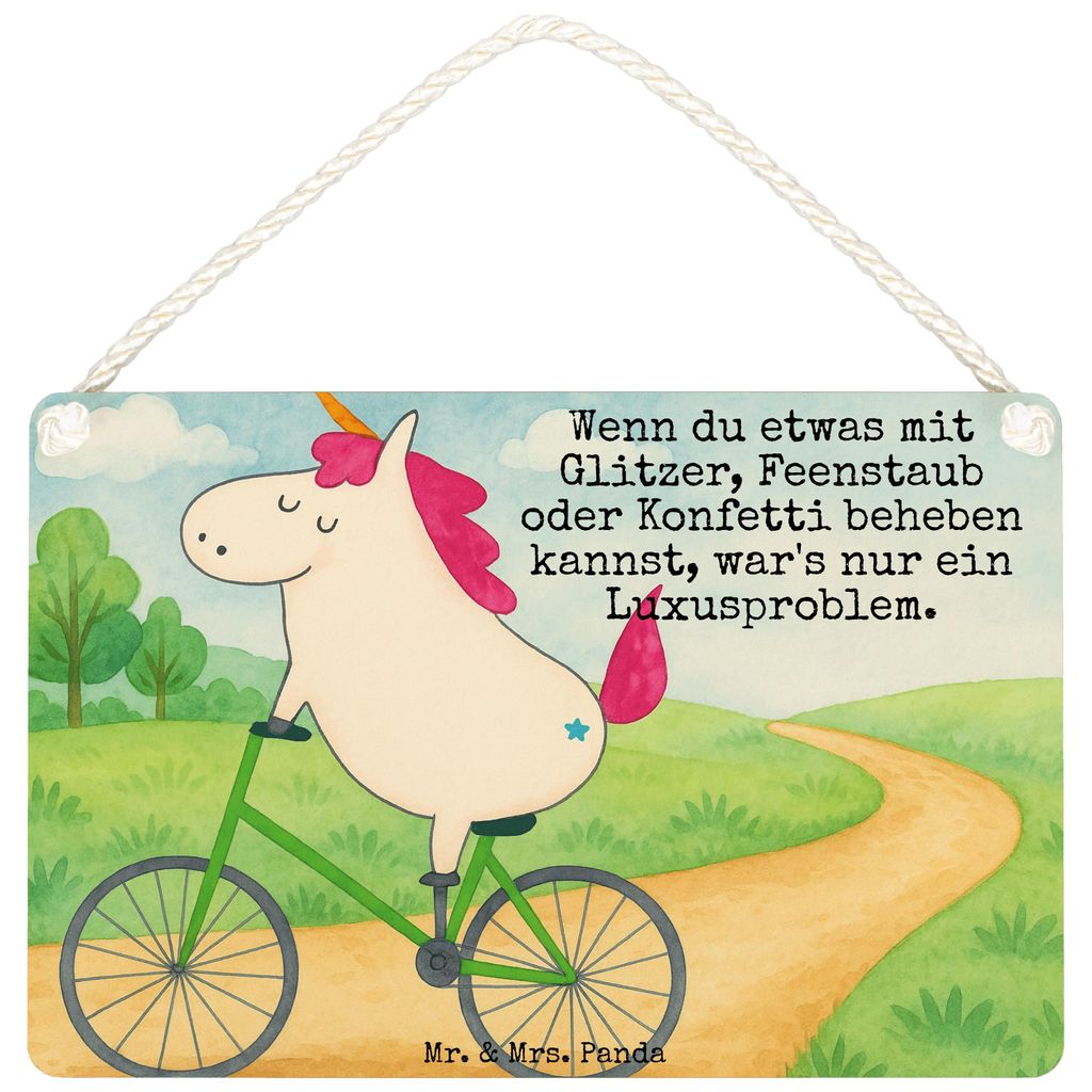 Mr. & Mrs. Panda Deko Schild Einhorn Radfahrer Design DIN A4 - Weiß - Geschenk, wandtafel, Radfahren, Bike, Unicorn, holzbild, Türschild, Einhör...