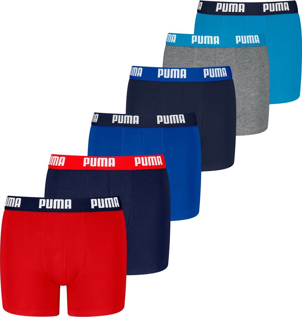 PUMA Jungen Boxer Shorts, 6er Pack - Everyday Basic Boxers ECOM 6P, Baumwolle Stretch Rot/Blau/Grau 134-140