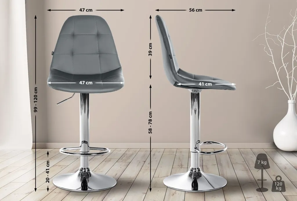 Chaise haute de bar Elmore en similicuir gris avec assise pivotante