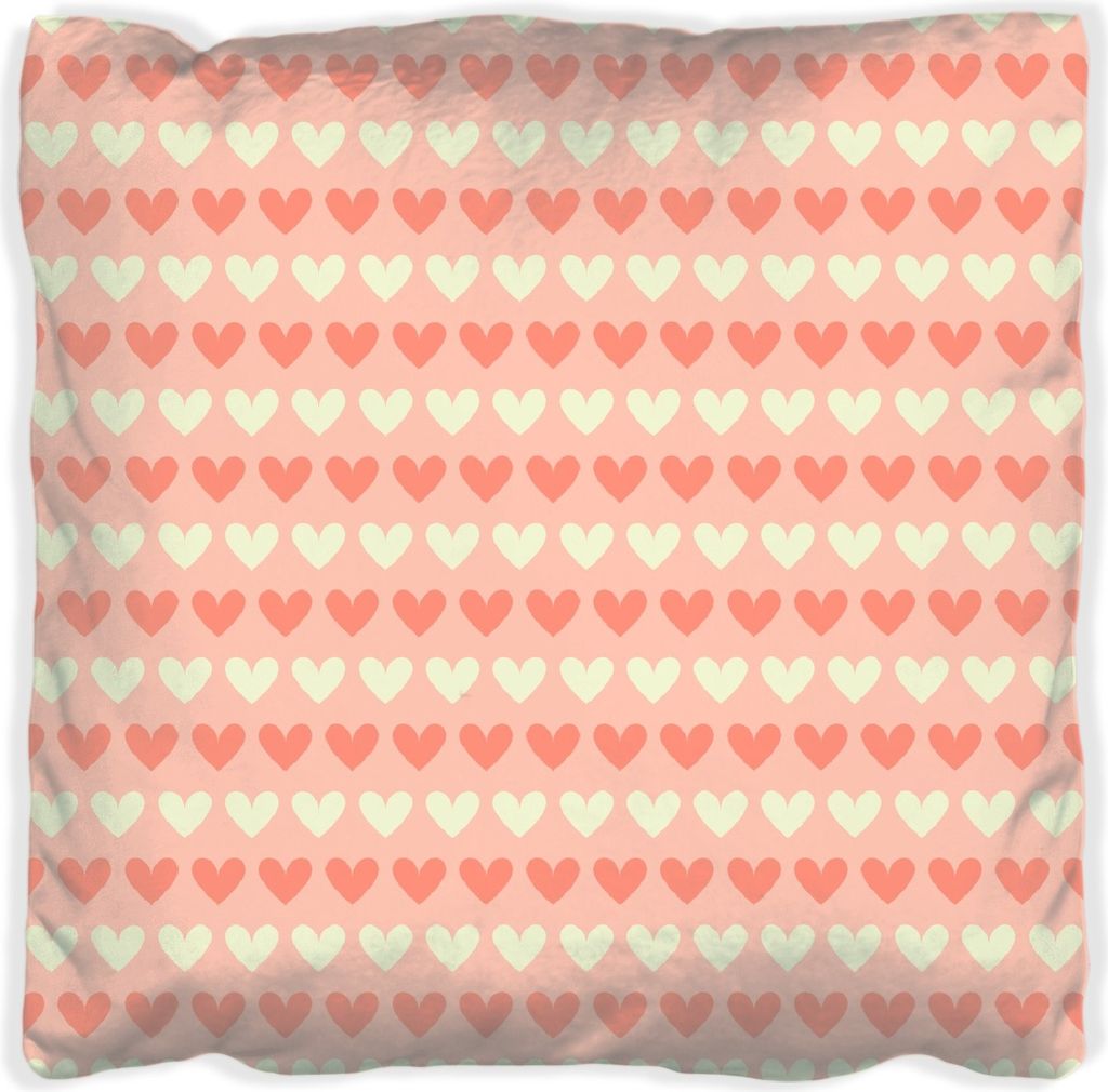 Wallario Premium Kissen, weiche Oberfläche, mit Motiv Muster Herzen in beige und rot, Größe: 40 x 40 cm, mit weißer Rückseite