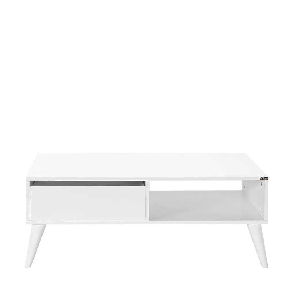 Table Basse Rectangulaire Blanche 110 cm en Bois Mélaminé Haute Densité