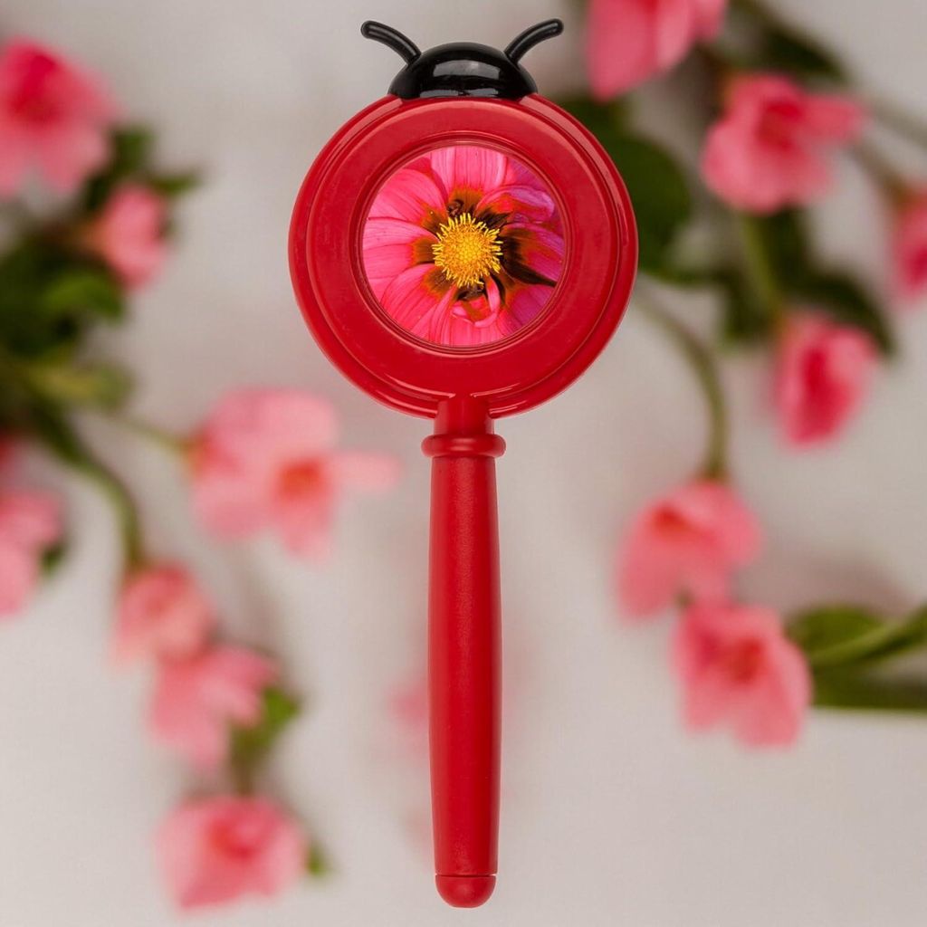 Kindervergrootglas - 16 x 6 x 1 cm Durchmesser - Lichtgewicht - Natur- und Insektenlupe - Outdoorvergnügen für kleine Forscher (Rote Marienkäfer)