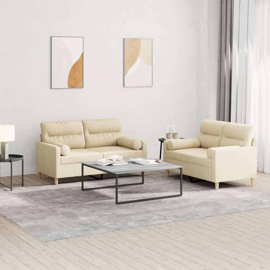 Maison Exclusive - 2-tlg. Sofagarnitur mit Kissen Creme Stoff