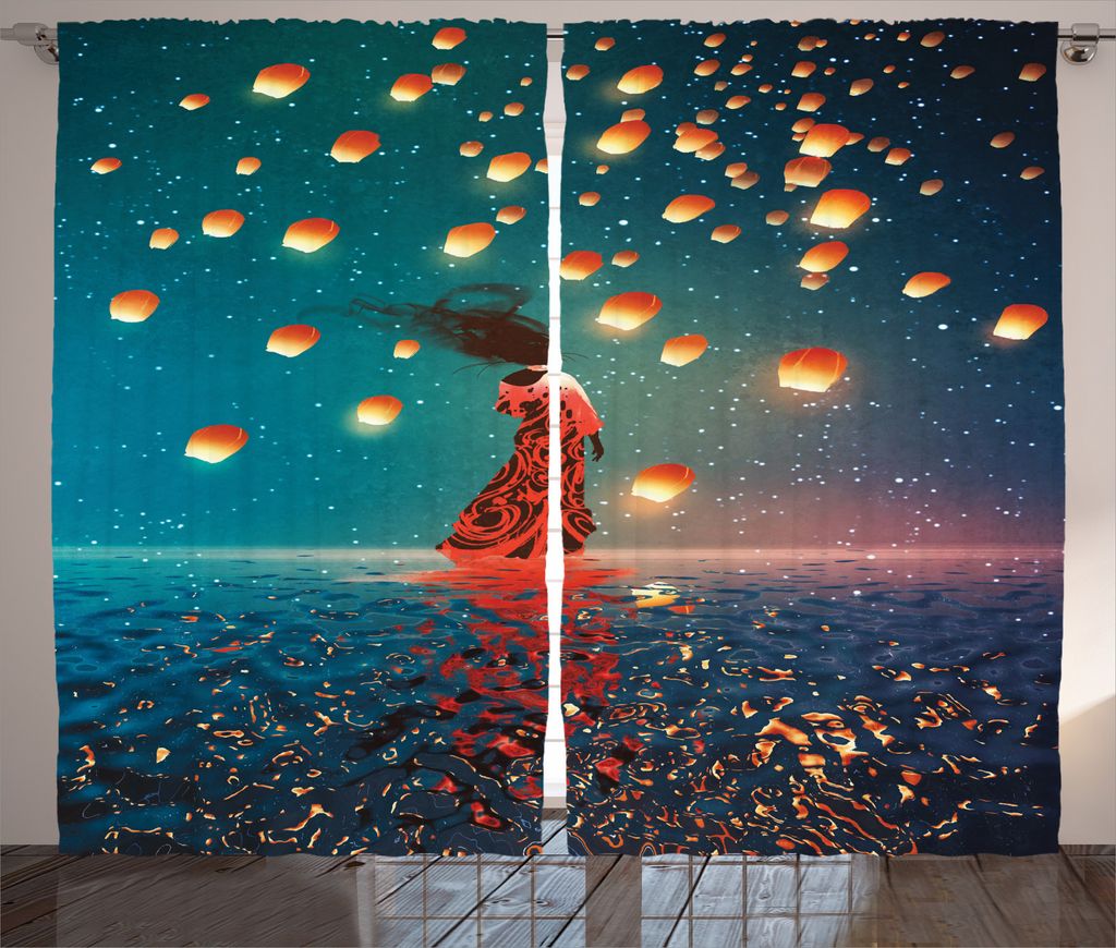 ABAKUHAUS Fantasie Rustikaler Vorhang, Red Magic Water on Air, Wohnzimmer Universalband Gardinen mit Schlaufen und Haken, 280 x 245 cm, Navy blau