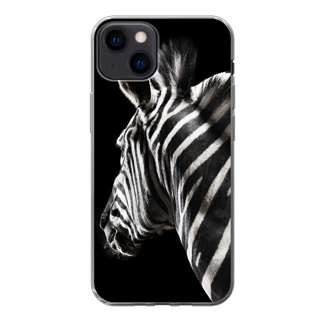 MuchoWow Handyhülle Schutzhülle Hülle für iPhone 13 Zebra - Tier - Schwarz - Porträt Silikon Softcase Handy Hülle - Karteninhaber