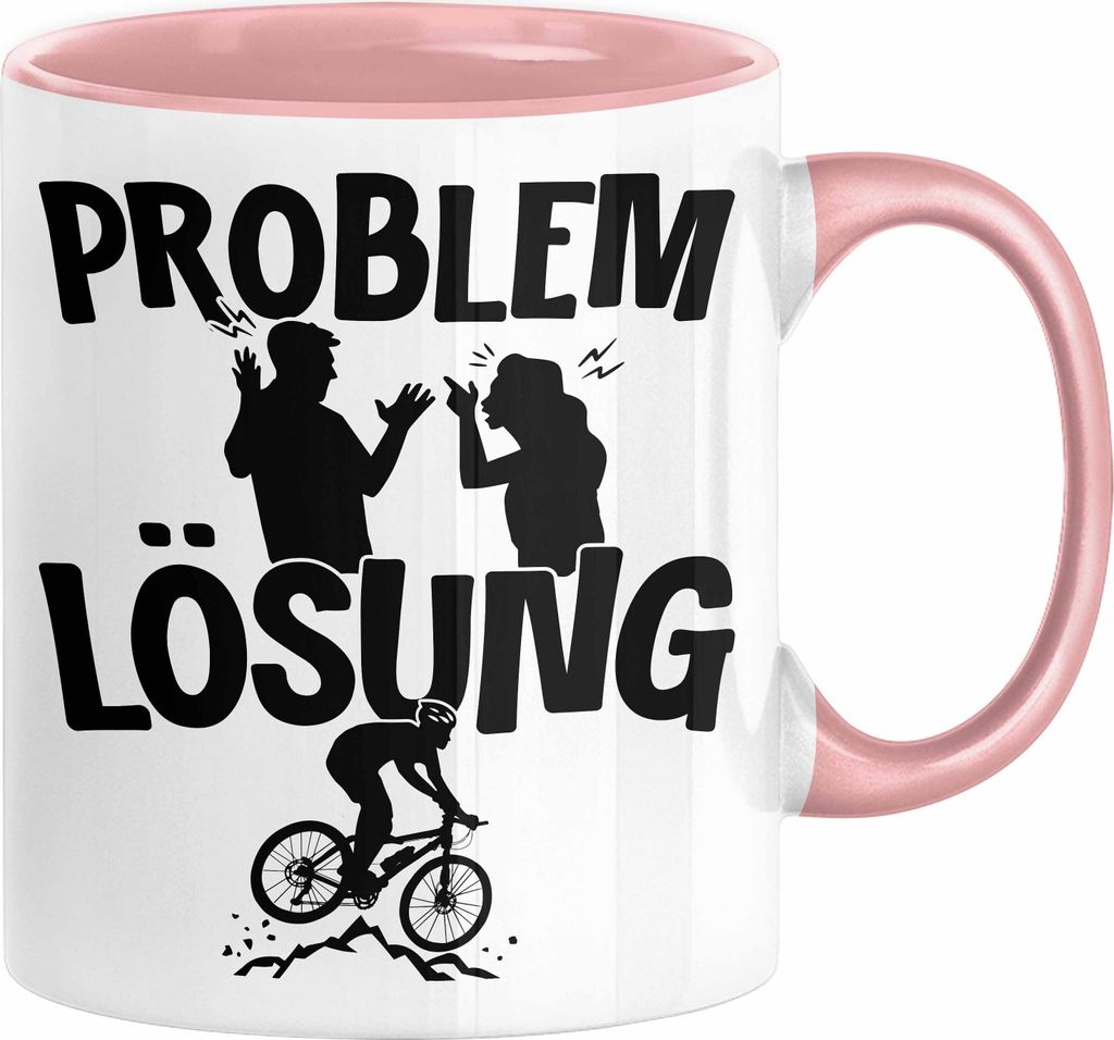 Mountainbike Tasse Geschenk für Mountainbiker Männer Geschenkidee Problem und Lösung Mountainbike Berge MTB (Rosa)