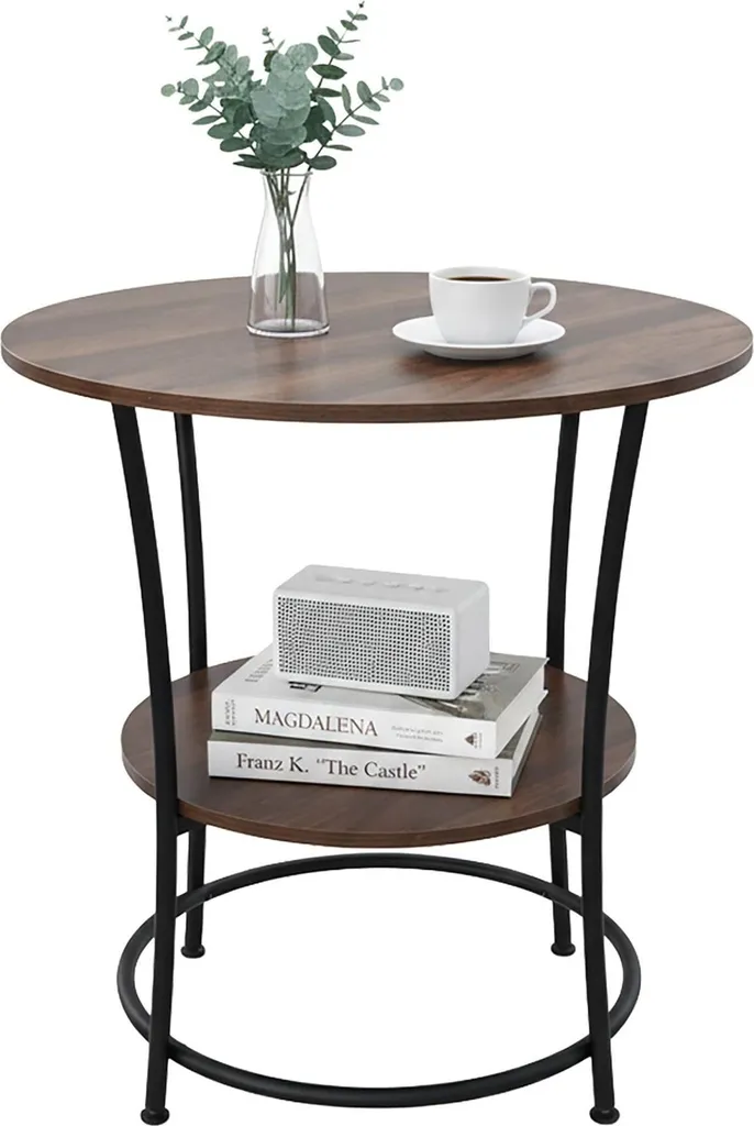 Table d'appoint à deux niveaux avec plateau bois et structure en métal