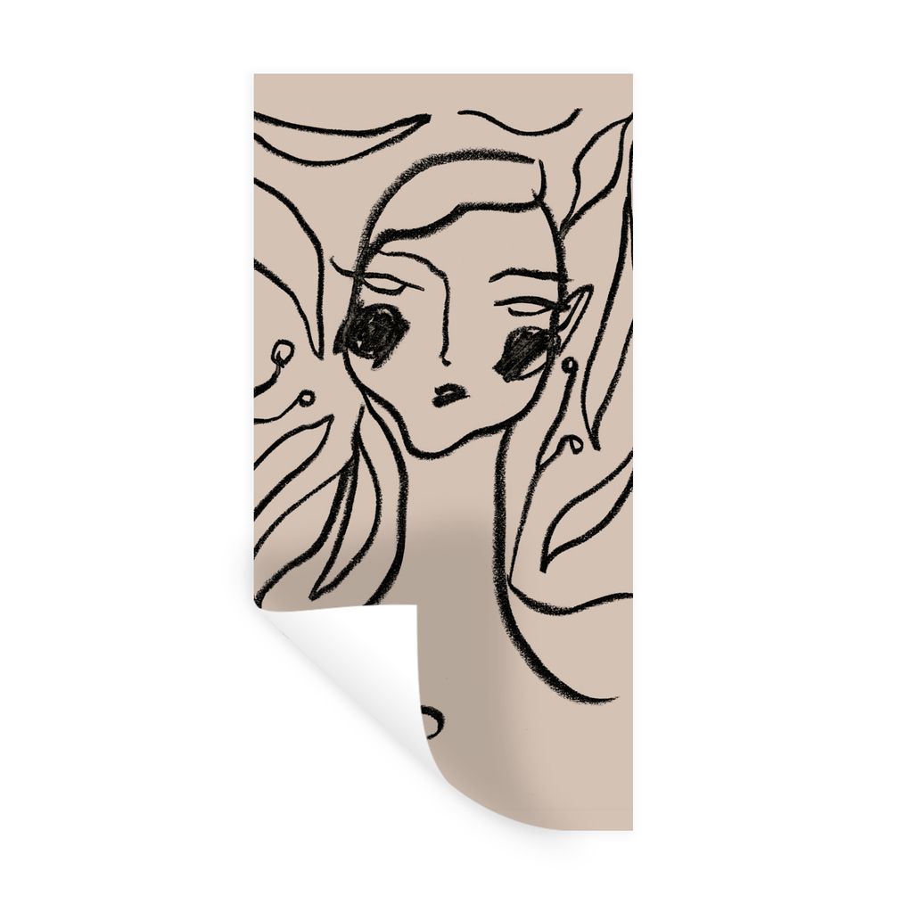 MuchoWow Wandtattoo Wandsticker Wandaufkleber Strichzeichnung - Pastell - Schwarz - Porträt 80x160 cm Selbstklebend und Repositionierbar - Stick...