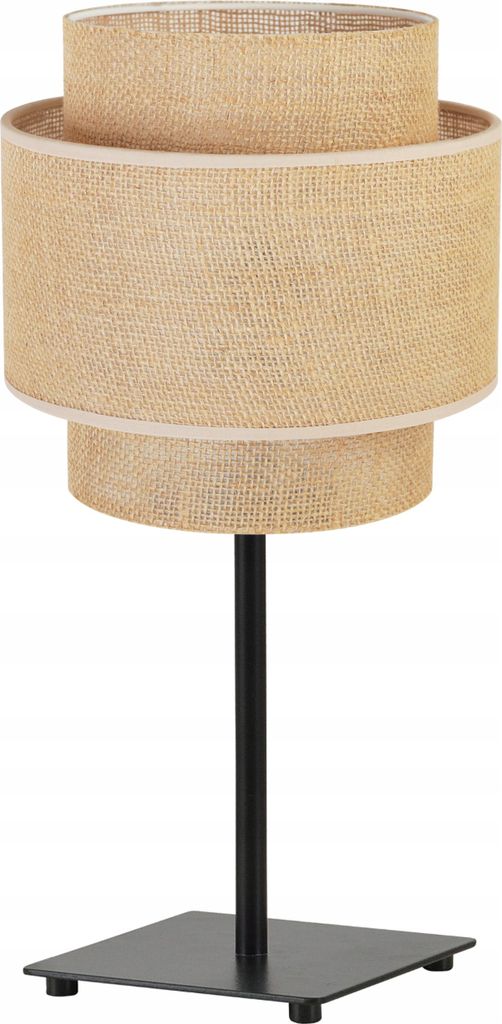 Boho Lampenschirm Tischlampe Modern - Elegante Nachttischlampe für Schlafzimmer Wohnzimmer - Tischleuchte E27 - 47,5x20 cm - Schwarz Basis und Jute