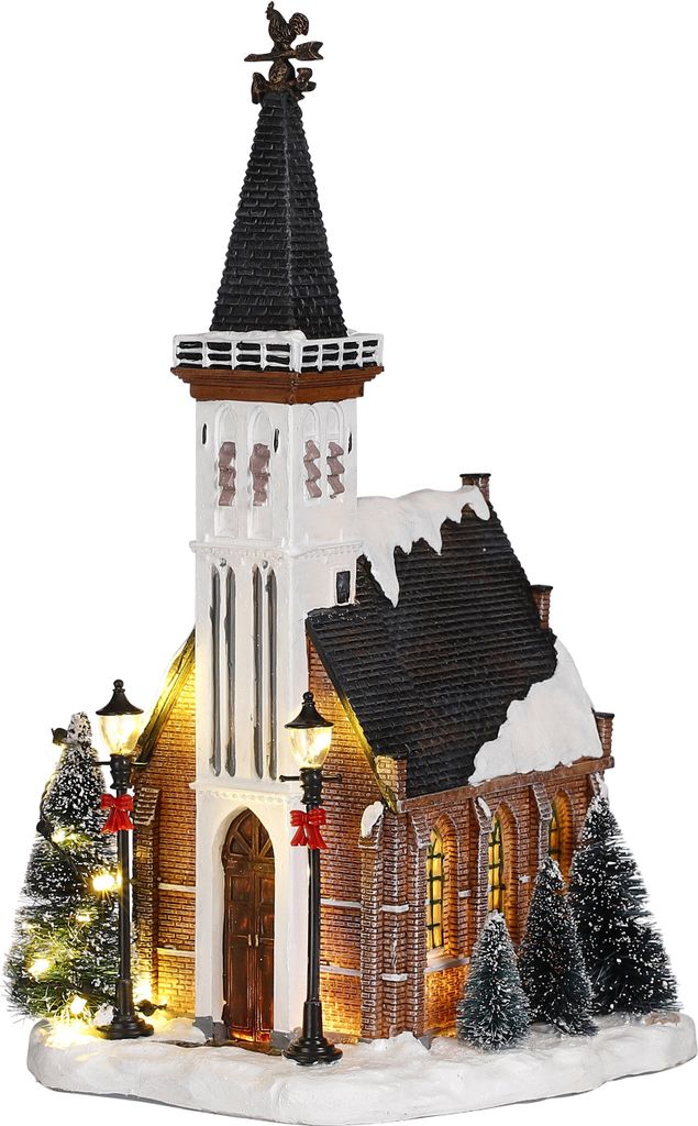 LuVille Weihnachtsdorf-Miniatur Kirche - L15 x B17 x H31 cm Produktbild 