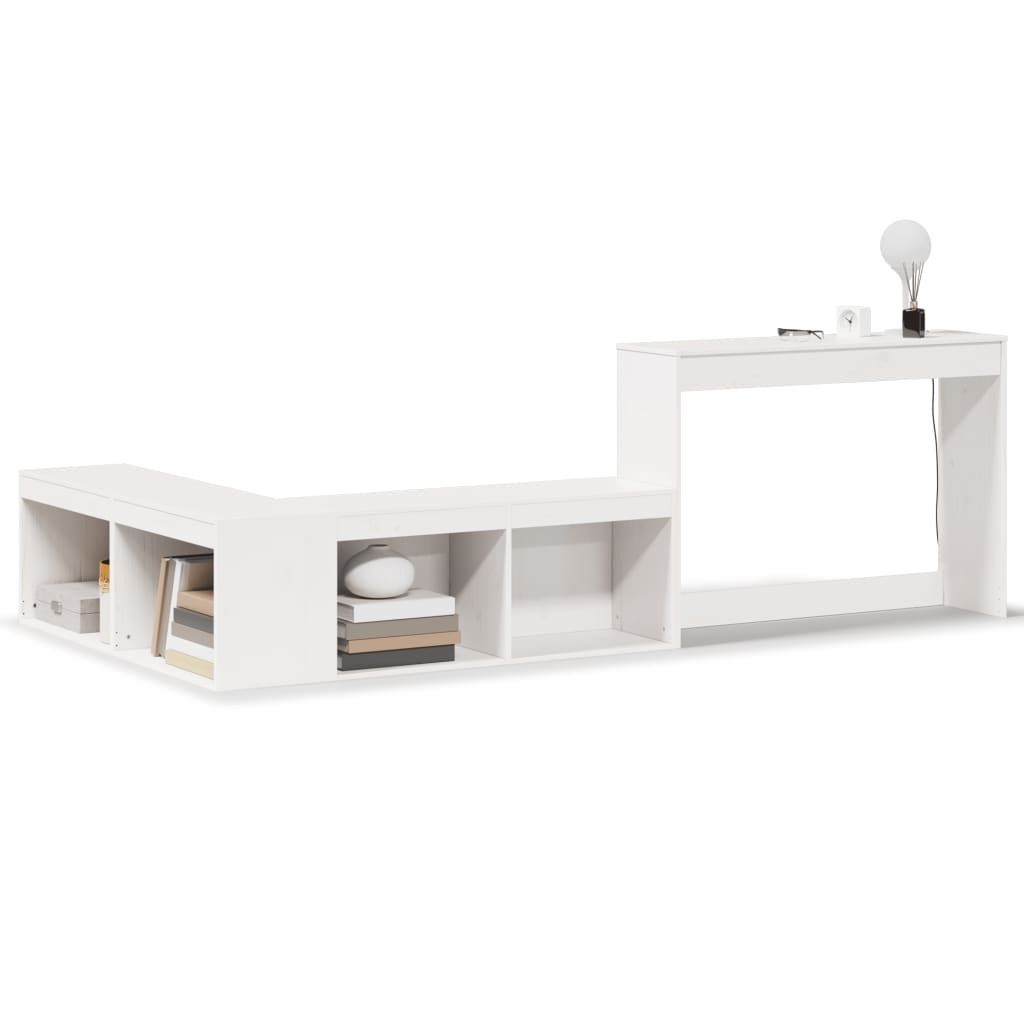 (Robust Möbel)Nachttisch für Schlafzimmer - elegantes Design - Nachtkommode - mit Schreibtisch Weiß 232x122x75cm Massivholz Kiefer - Nachtti...