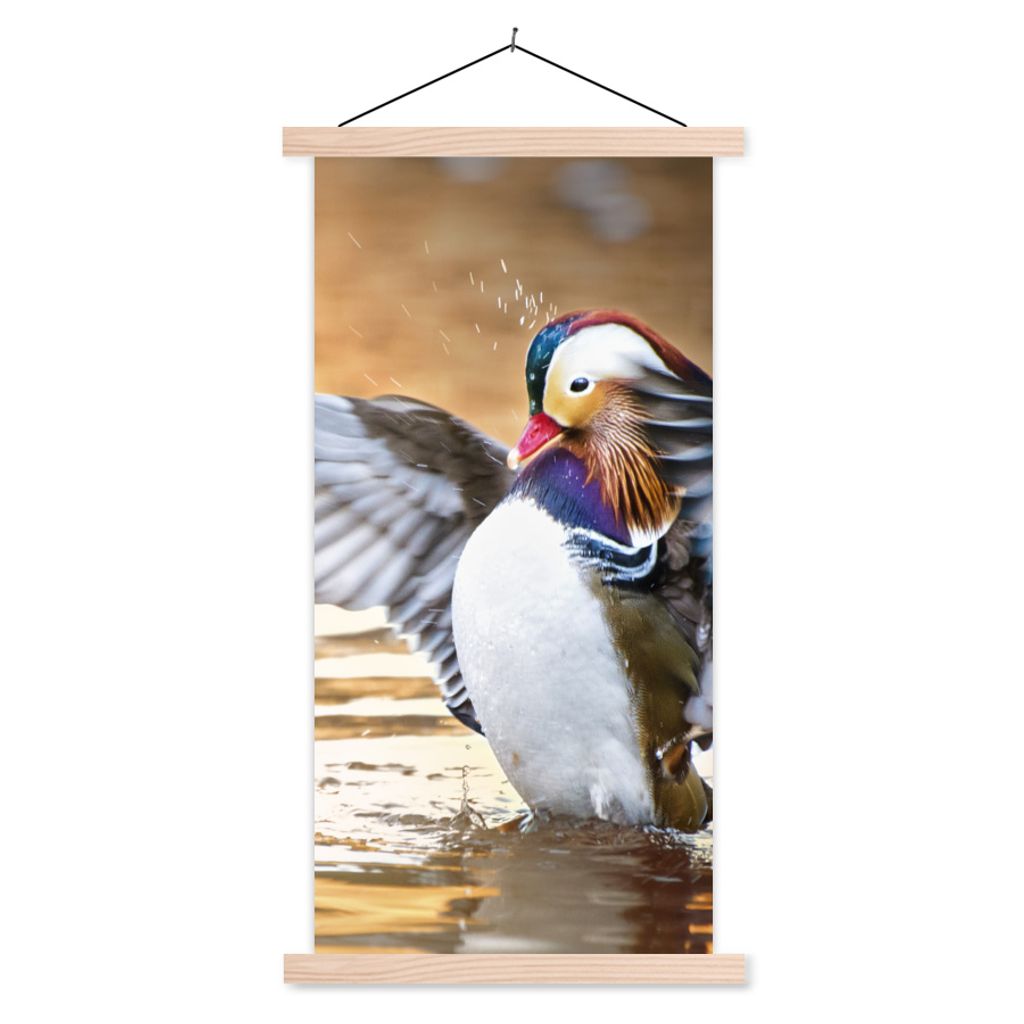MuchoWow Textilposter Ente - Tier - Wasser - Herbst 40x80 cm mit holzfarbenen Rahmen - Wohnzimmer