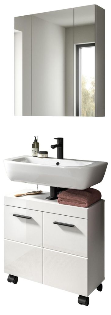 Badmöbel Set 2-teilig "Talerno" in weiß Hochglanz Badkombination 60 x 191 cm