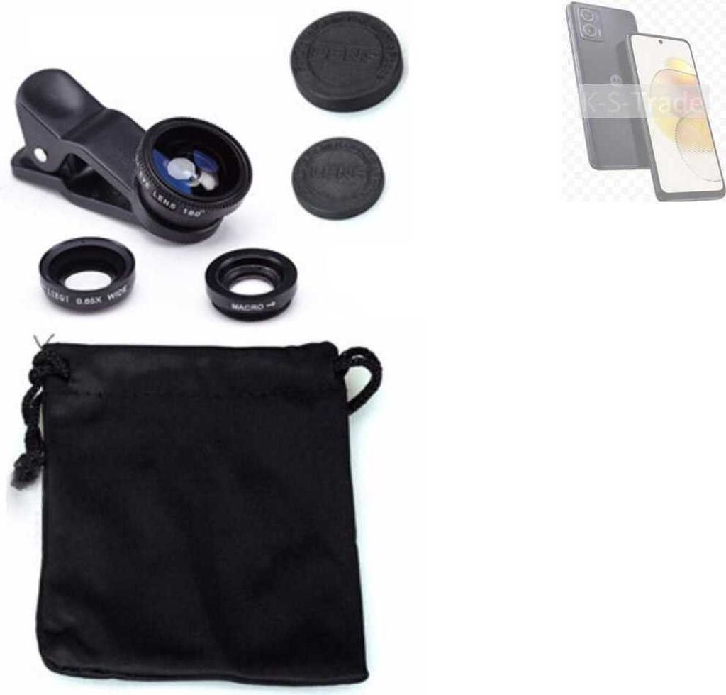 K-S-Trade Smartphone Kamera Linsen Set Kompatibel mit Motorola Moto G73 5G 3in1 Clip-On Kamera Adapter Macro Weitwinkel FishEye Fischauge Objektiv