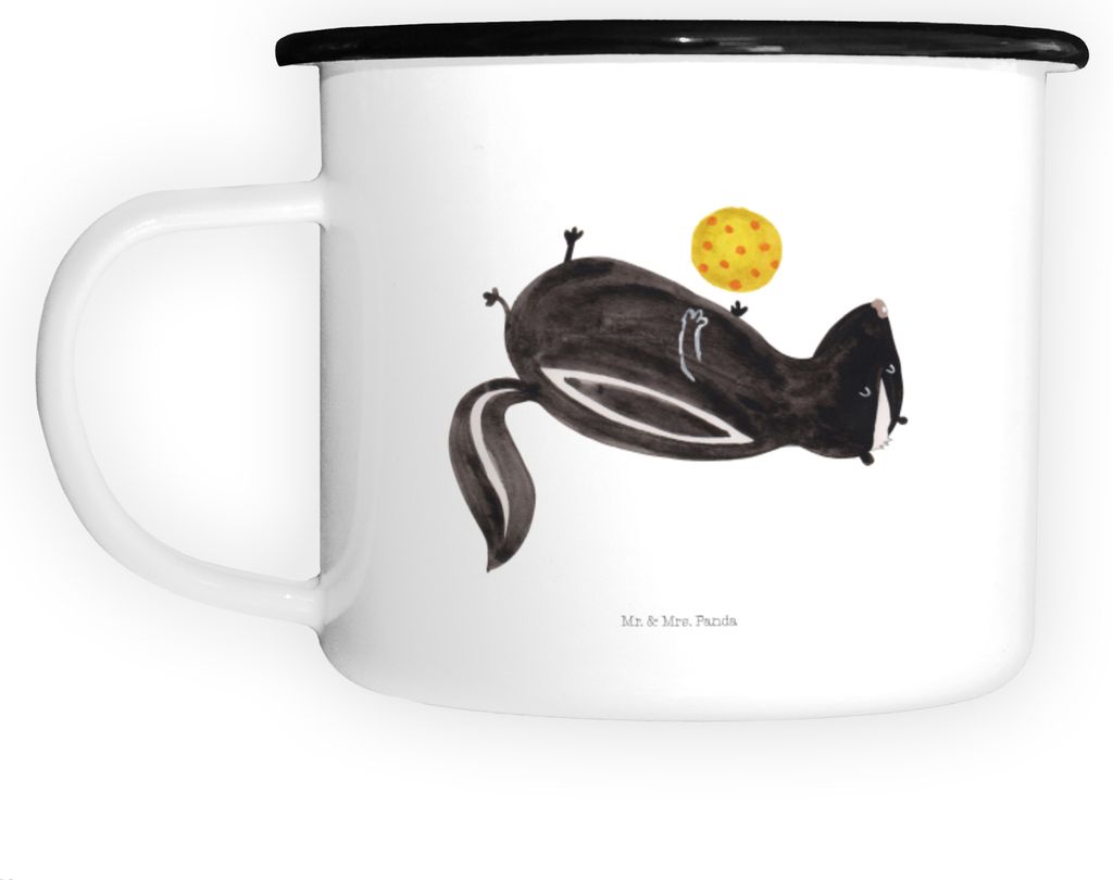 Mr. & Mrs. Panda Emaille Tasse Stinktier Ball - Weiß - Geschenk, Wildtier, Pott, Teetasse, Skunk, Raubtier, Becher, Weisheit, Verspielt, Teebecher...