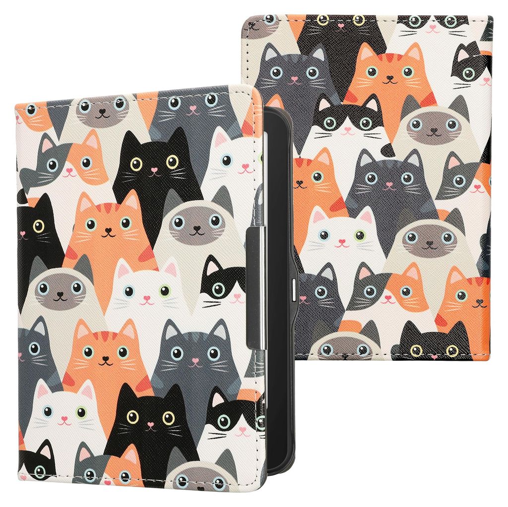 kwmobile Schutzhülle für Tolino Vision 1 / 2 / 3 / 4 HD Hülle - eReader Flip Case mit Auto Sleep Funktion - Katzen mit Orange Schwarz Weiß