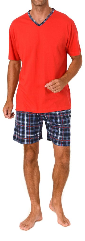 Normann Herren kurzarm Schlafanzug Shorty Pyjama Hose in Karo Optik - auch in Übergröße ; rot , 58