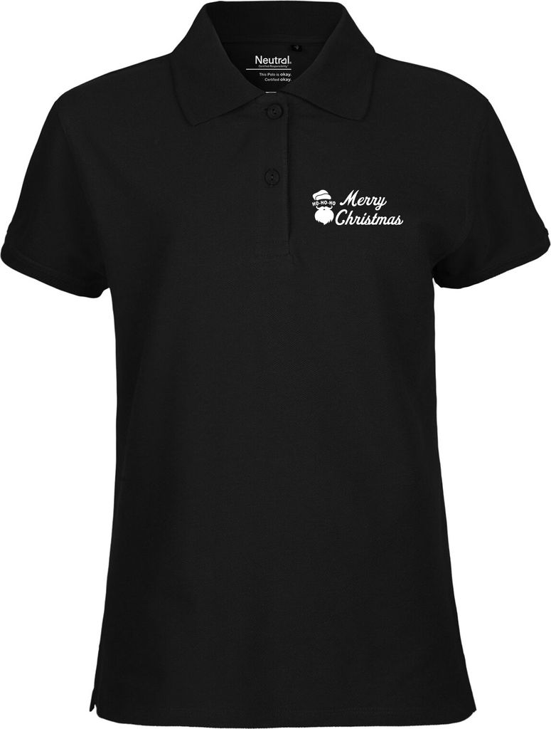 Huuraa Damen Polo Shirt Ho Ho Ho Santa Merry Christmas XS Black Bio Baumwolle Fairtrade Poloshirt Geschenkidee