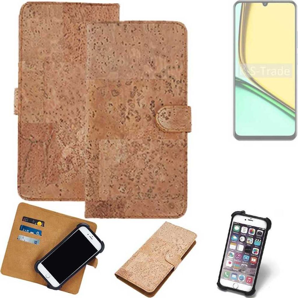 K-S-Trade Hülle kompatibel mit Realme C61 India Kork Handyhülle Cover Schutzhülle TPU Case Bumper in Hellbraun, (1x)