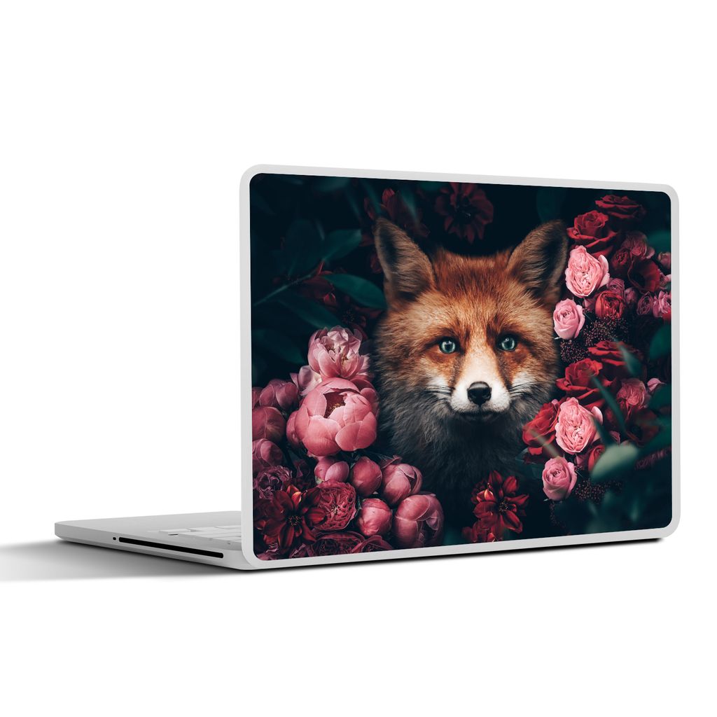 MuchoWow Laptop Aufkleber Sticker Cover Fuchs - Blumen - Tiere 30x21 cm - Sticker für Laptop - Selbstklebend