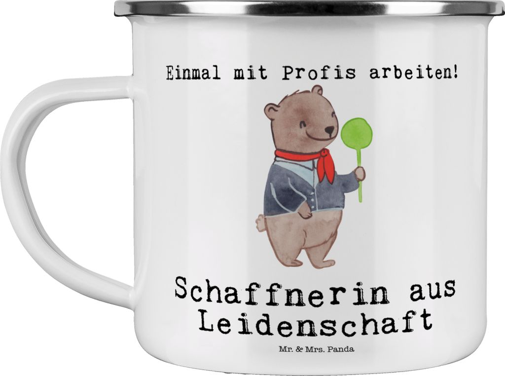 Mr. & Mrs. Panda Emaille Tasse Schaffnerin Leidenschaft - Weiß - Geschenk, becher, Teetasse, Reisebecher, Haferl