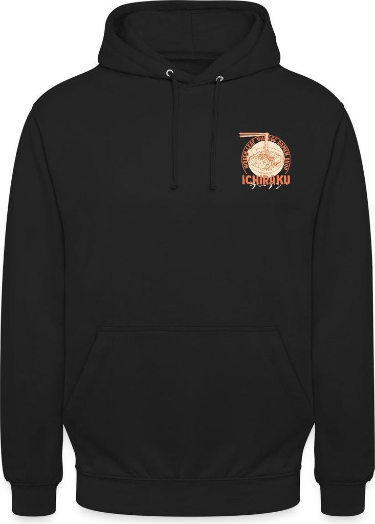 Spreadshirt Naruto Ichiraku Hidden Leaf Village Ramen Logo Uni Hoodie, XL, Schwarz