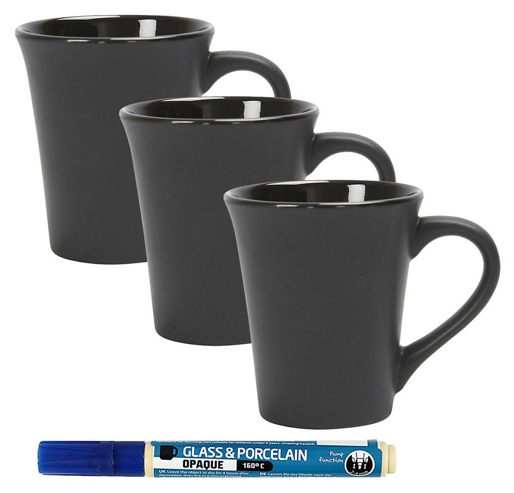 PODARI Porzellan Stift (auch für Glas und Keramik) - Dunkelblau inkl. 3 Tassen