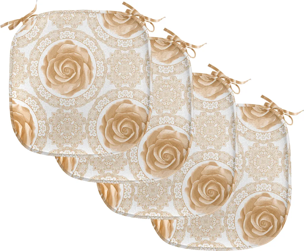 Lot de 4 Galettes de Chaise Décoratives à Motif Baroque Marron Blanc