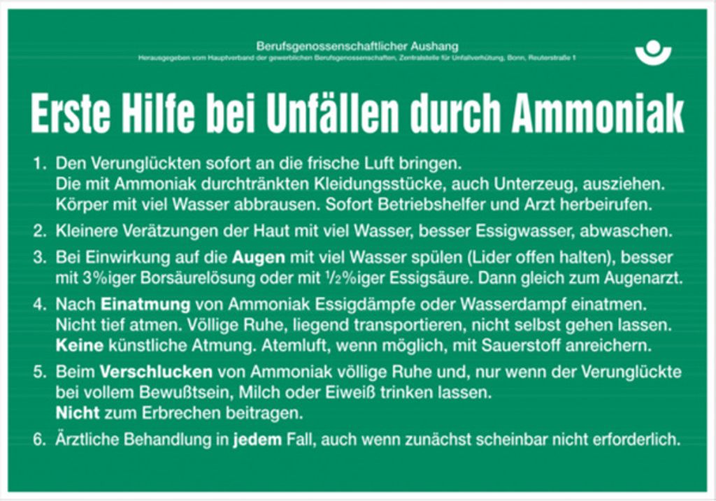 Dreifke Aushang, Erste Hilfe bei Unfällen durch Ammoniak, Aluminium, 300 x 4...