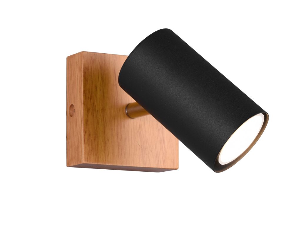 Trio Applique murale à 1 flamme MARLEY noir mat avec bois Image du produit 
