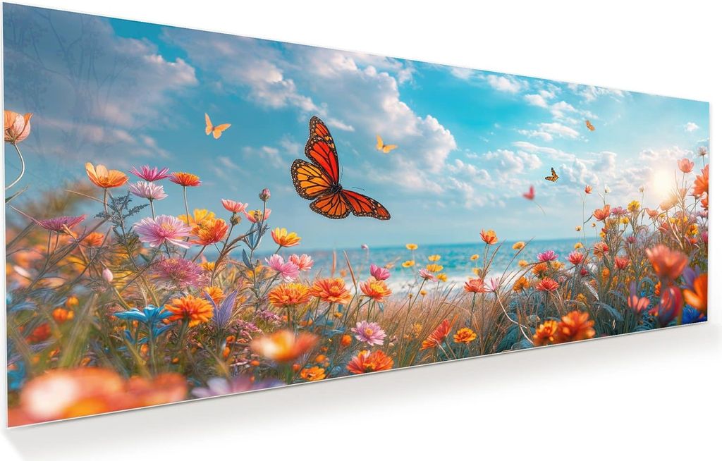Glasbild 150x60cm in XXL für Wohnzimmer, Schlafzimmer Motiv Sommerblumenwiese