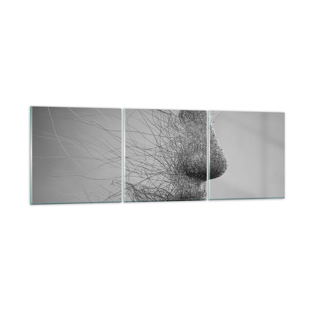 Bilder auf glas - 3 Teile - Gesicht Grafiken Fäden - 120x40cm - Glasbilder - Wandbilder - Bilder - zum Aufhängen bereit - Wanddekoration aus Glas...
