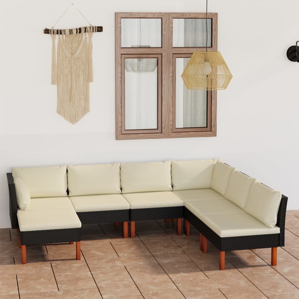 Möbel 7-tlg. Garten-Lounge-Set mit Kissen Poly Rattan Schwarz - Balkonmöbel 3059740