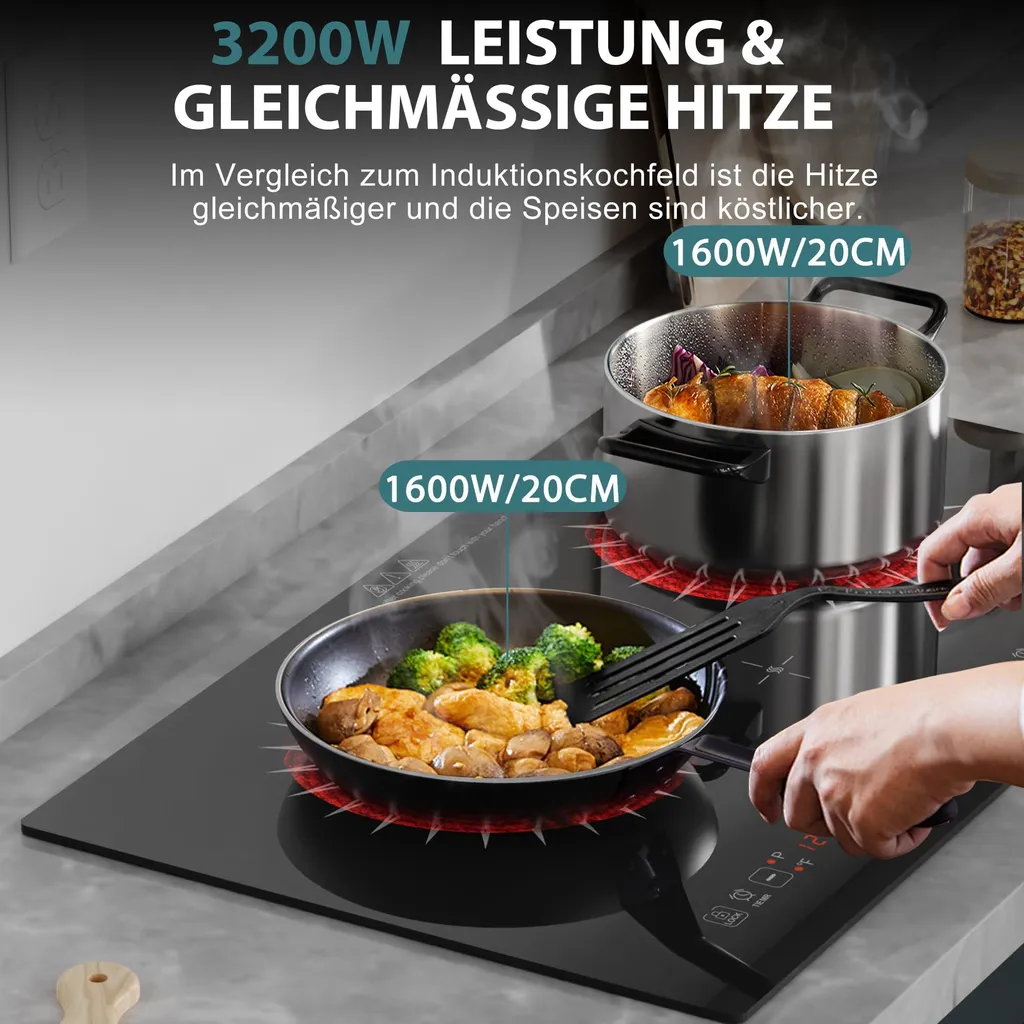 Plan de cuisson vitrocéramique à double zone de chauffage noir 3000W - 2