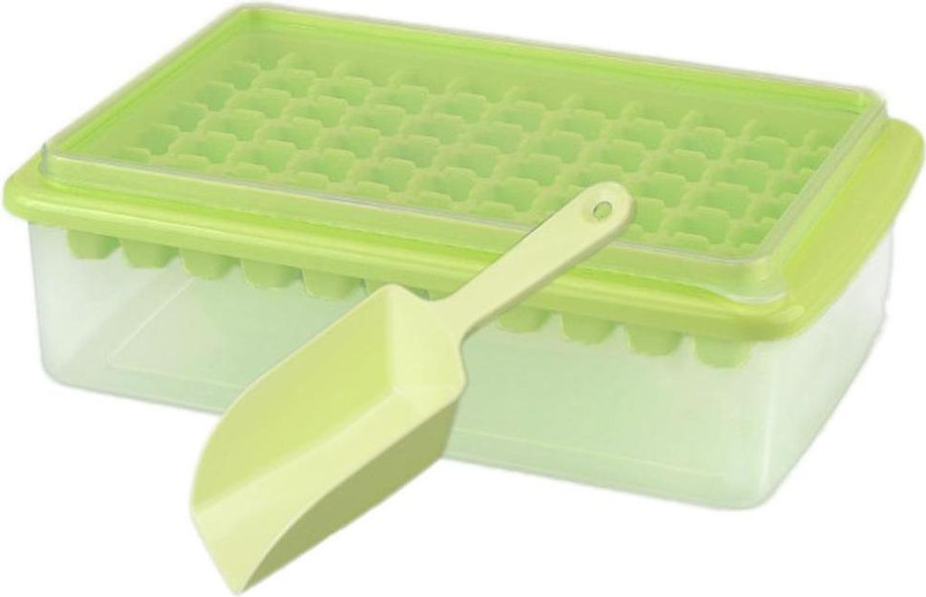 Kleine Eiswürfelschale mit Deckel und Behälter, wird mit Eiswürfelbehälter, Schaufel und Abdeckung geliefert, BPA-frei, stapelbar