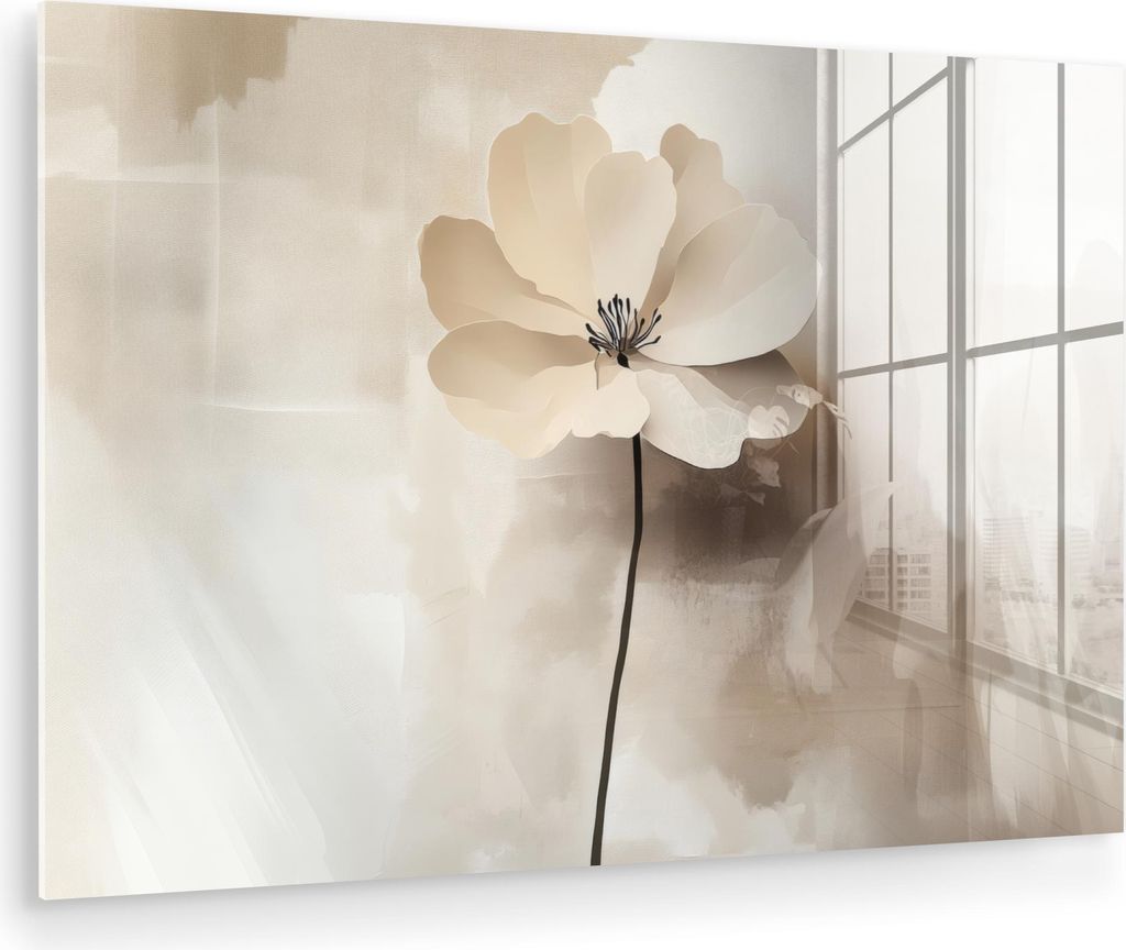 MuchoWow Glasbilder - Bilder auf Wandbild - Foto auf Glas Blume - Beige - Farbe - Schatten 90x60 cm Wanddekoration aus Glas - Acrylglasbild - Acryl...