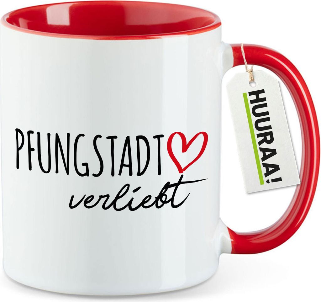 Huuraa Kaffeetasse Pfungstadt verliebt 330ml Rot Keramik Kaffeebecher Geschenkidee