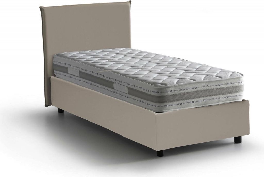 Einzelbett Cinzia, Containerbett mit Kunstlederbezug, 100% Italy, Frontöffnung, inklusive Matratze Cm 90x200, Turteltaube