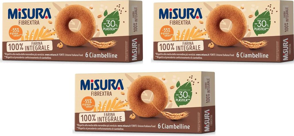 3x Misura Fibrextra Ciambelline Integrali Vollkorn Donuts 100% Vollkornmehl Weicher Snack 230g