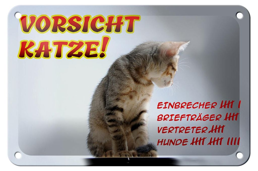 Blechschild Hinweis 18x12cm Vorsicht Katze Strichliste Produktbild 