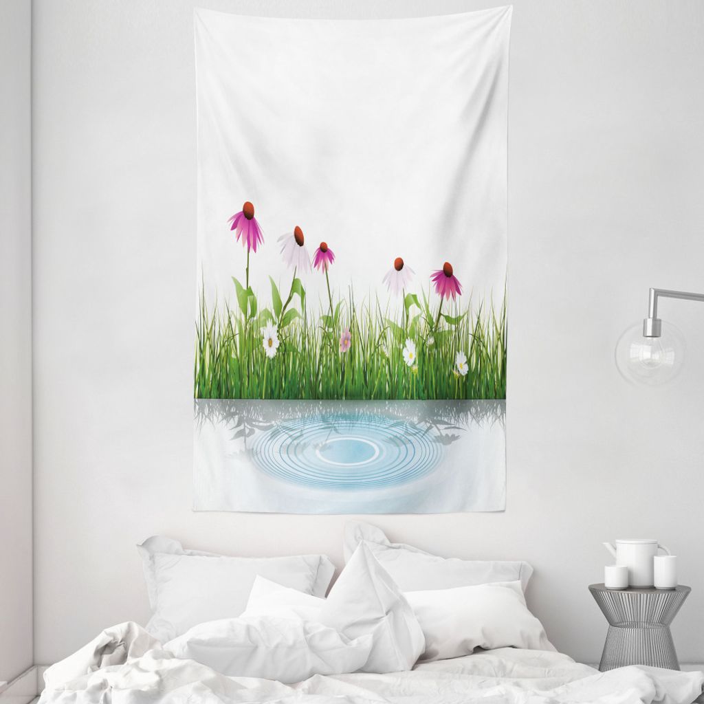 ABAKUHAUS Blumen Wandteppich und Tagesdecke, Cartoon Blumen See aus Weiches Mikrofaser Stoff Waschbar ohne Verblassen Digitaldruck, 140 x 230 cm, M...