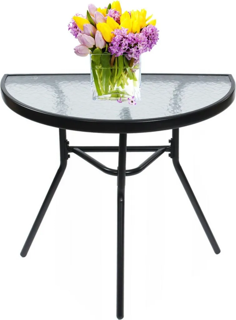 Table basse en verre noir compacte et résistante pour petit balcon