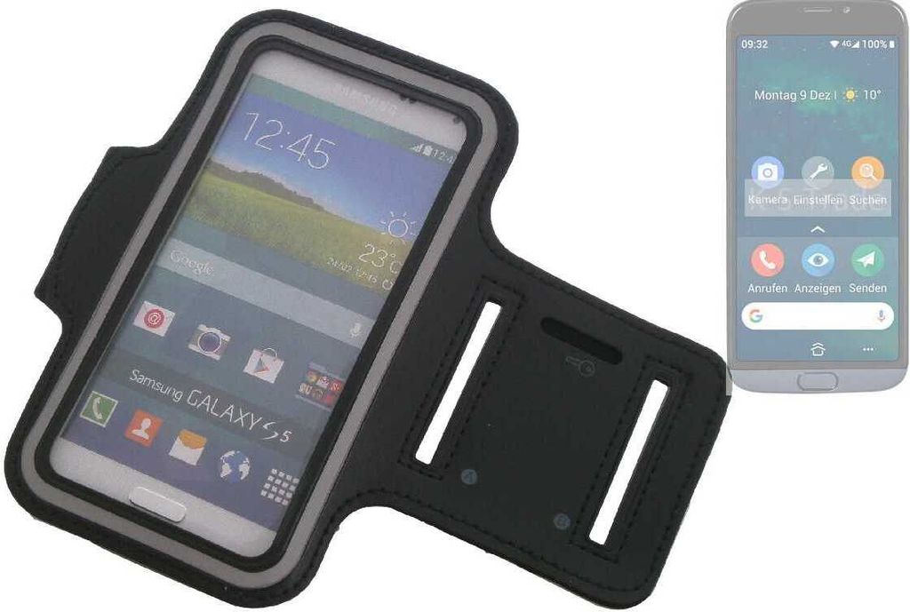 Kompatibel mit Doro 8050 Neopren Jogging Armband Sportarmband Oberarmband schwarz kompatibel mit Doro 8050 mit Reflektor Streifen. Fitness Lauf