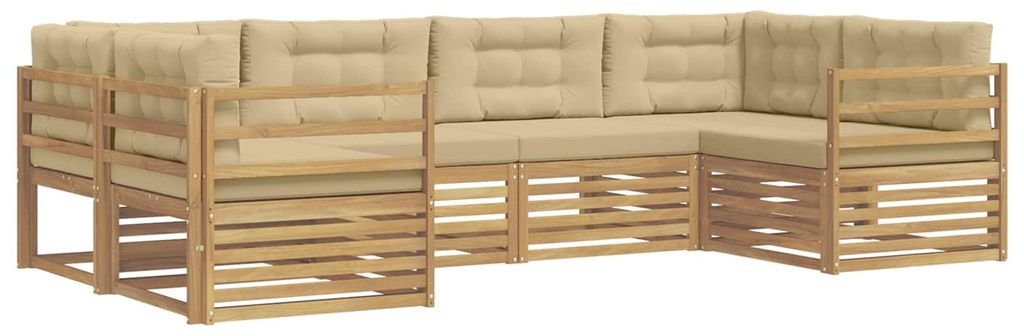 Outdoor-Sofagarnitur mit Kissen 6 pcs Weiß und Beige Polyester