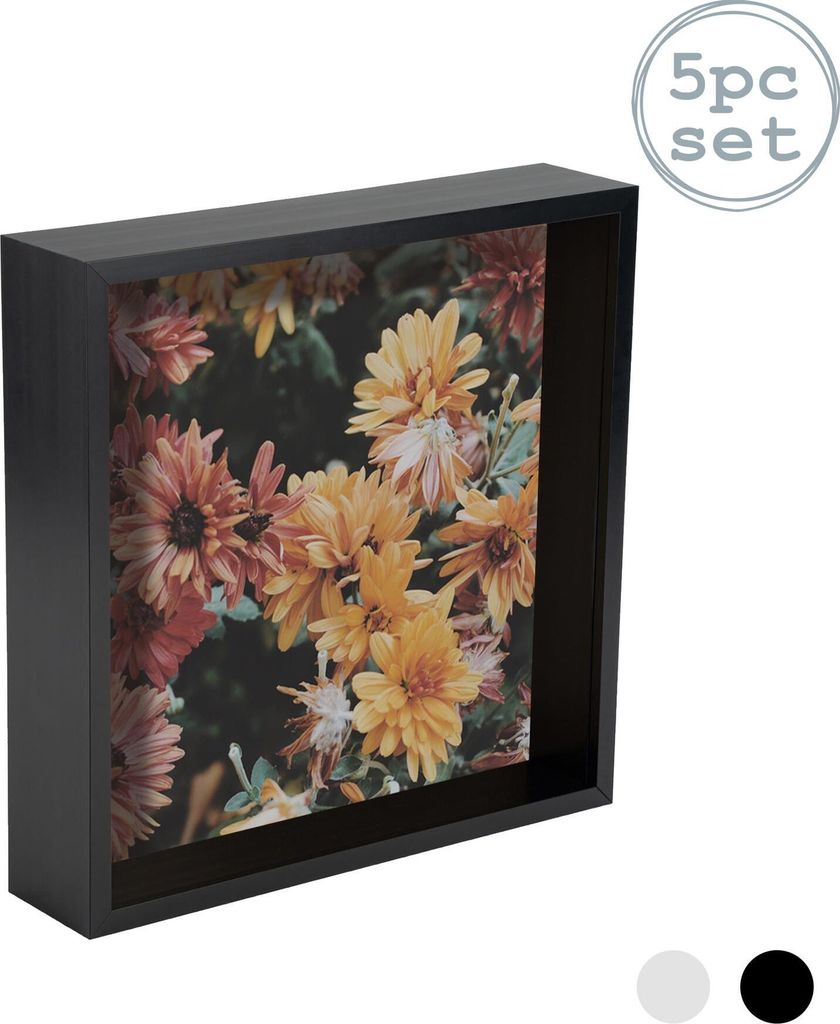 Nicola Spring 5 Stück Box Photo Frame Set - 8 x 8 Quadrat-Acrylrahmen - Schwarz