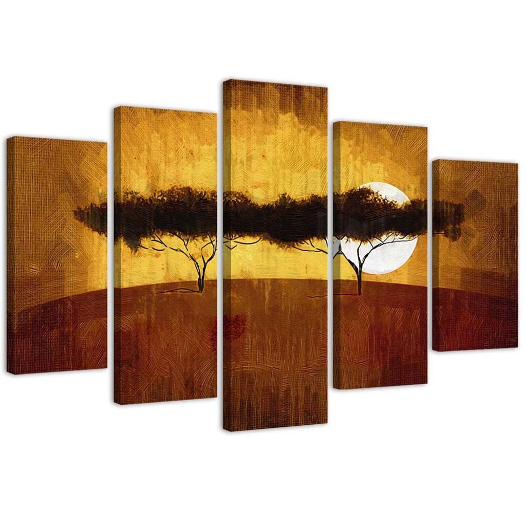 5-teiliges leinwandbild afrikanische bäume 100x70 cm Feeby braun wandbild bereit zum aufhängen
