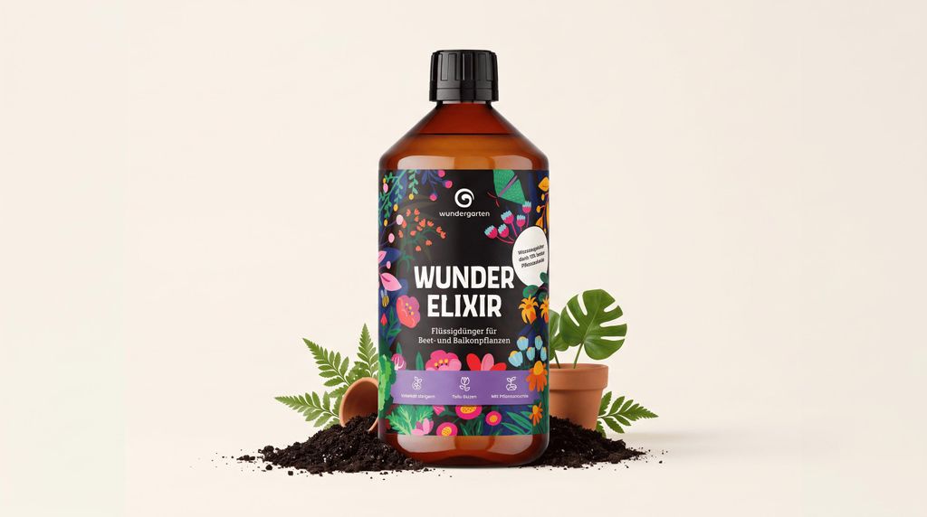 Flüssigdünger mit 15 % Pflanzenkohle 1 L - Wundergarten Produktbild  KI-generiertes Bild