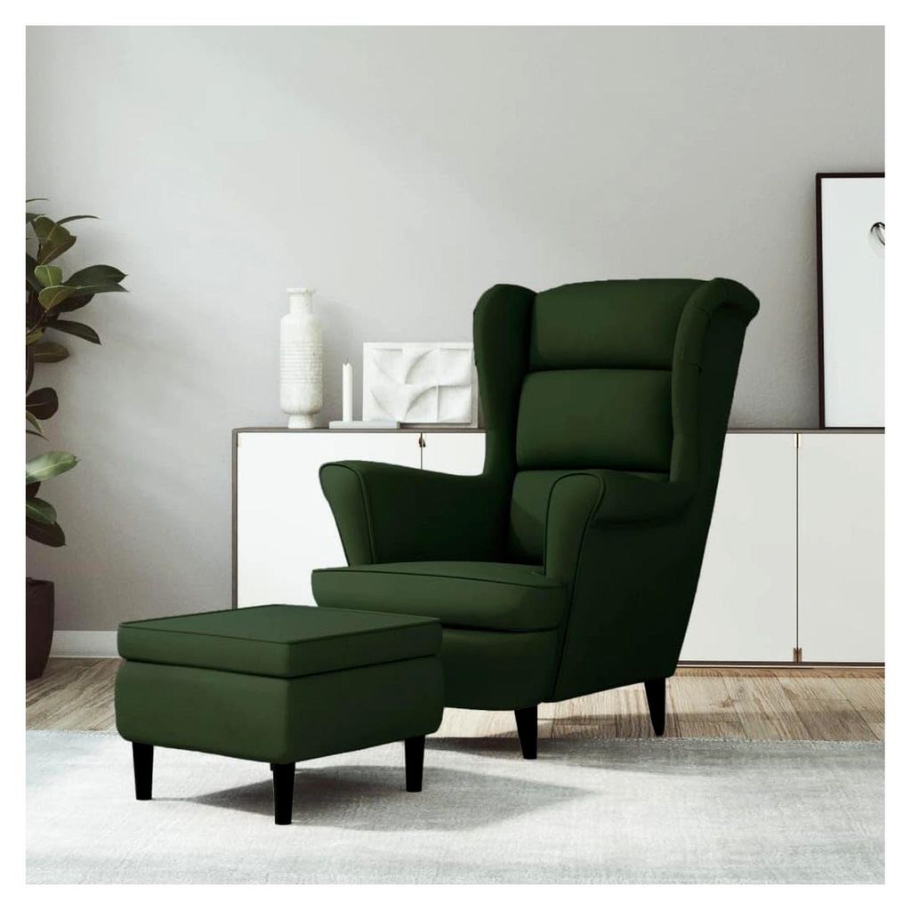 Ohrensessel mit Hocker, Dunkelgrün Samt, Komfortabler Relaxsessel für Wohnzimmer, Schlafzimmer und Büro