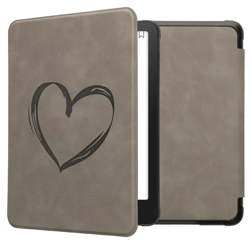 kwmobile Schutzhülle für Amazon Kindle Paperwhite (2024)/Colorsoft Hülle - eReader Case aus Kunstleder mit Auto Sleep Funktion - Herz Brush mit ...
