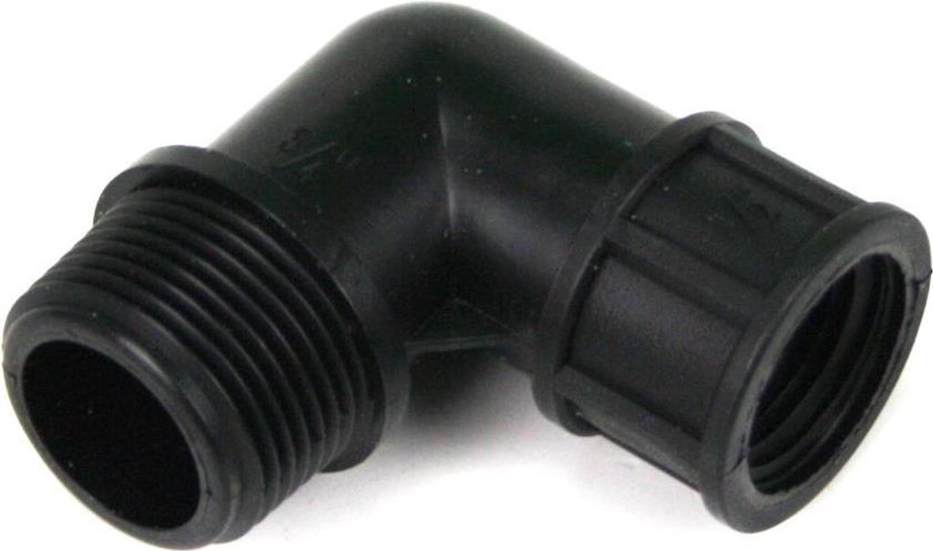 PP Gewindefitting Schwarz PN10 Fittings, Winkel 90° reduziert IG 1/2" x AG 3/4"